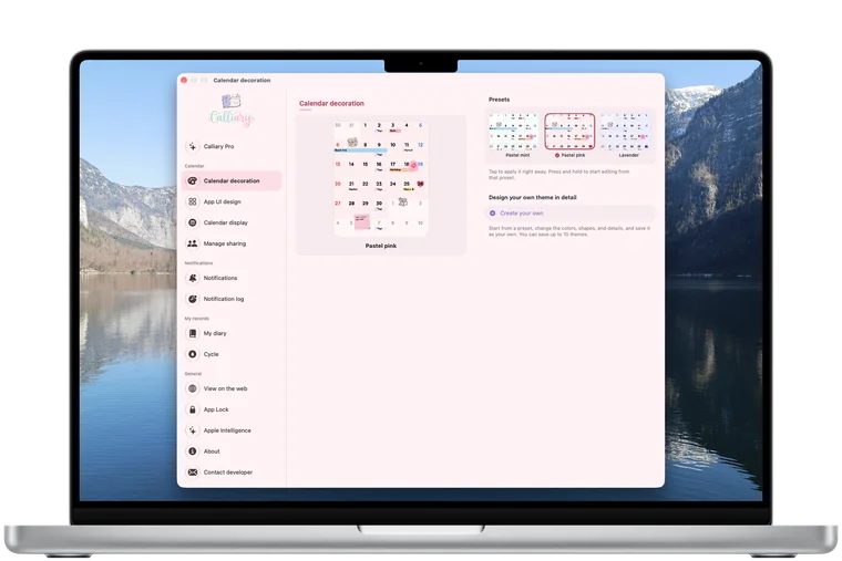 Decorate settings on Mac — theme presets and my themes