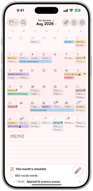 Real Calliary August 2026 calendar with sample events