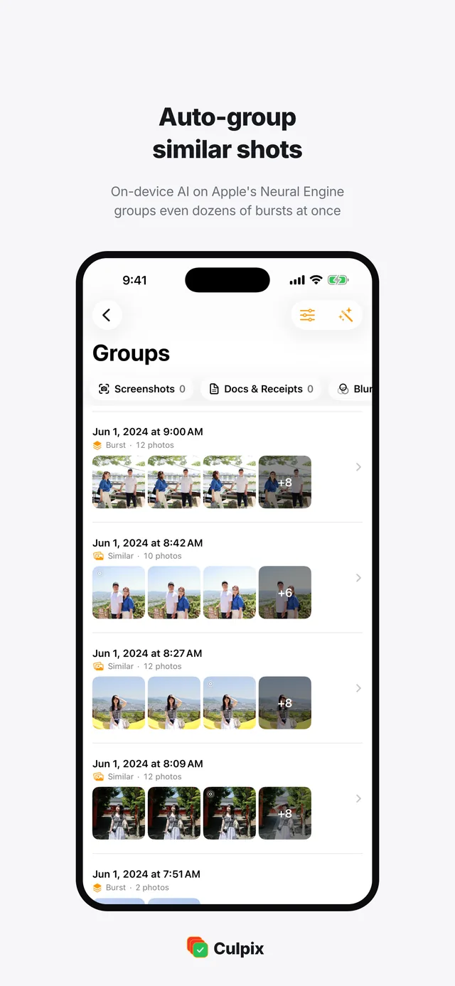Bursts grouped on the device