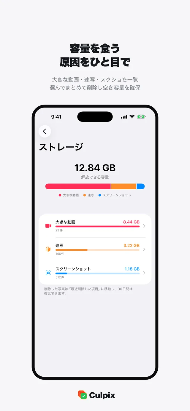 容量を占める動画・連写・スクショ