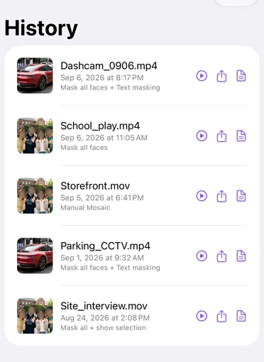 Processing history, stored on your device