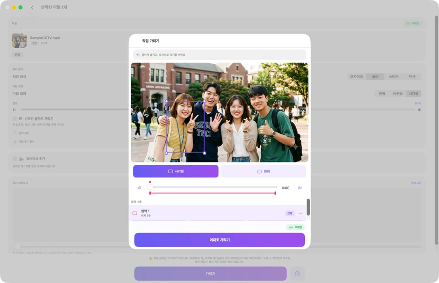 Mac 앱의 직접 가리기 화면