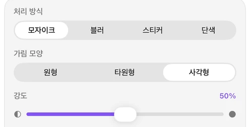 가림의 스타일·모양·강도 설정
