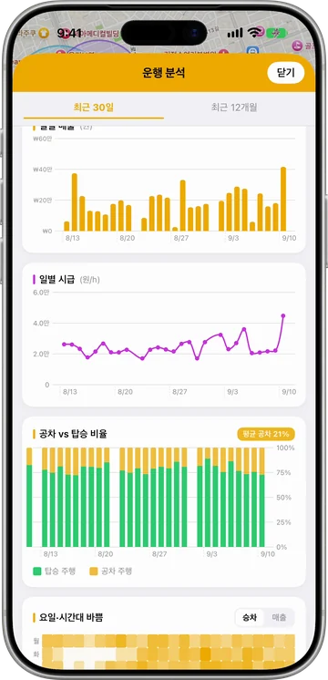 최근 30일의 일별 매출과 시급 차트