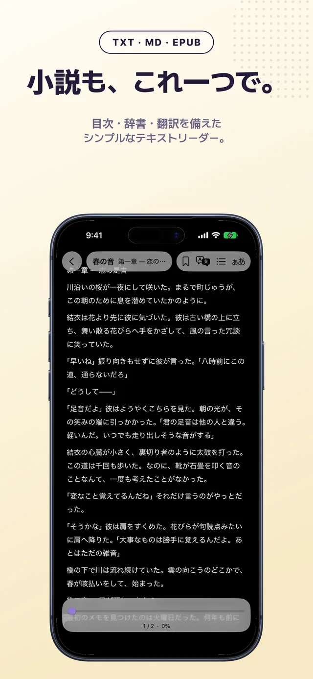 目次つきのEPUB小説リーダー